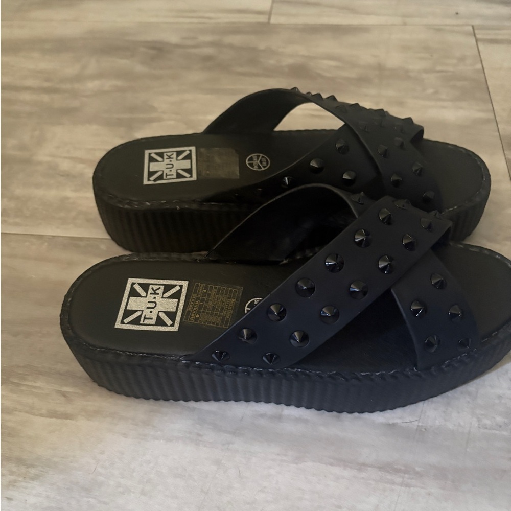 T.U.K. Black Studded Sandals